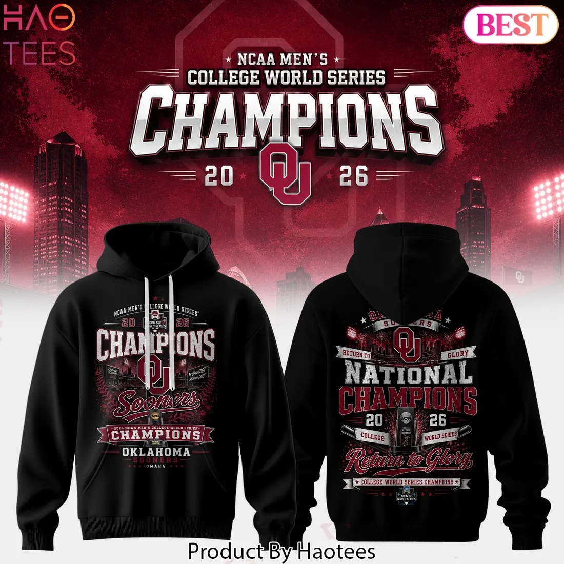 Oklahoma Sooners 2026 College World Series Champions Commemorative Hoodie Oklahoma Sooners 2026 College World Series Champions Commemorative Hoodie