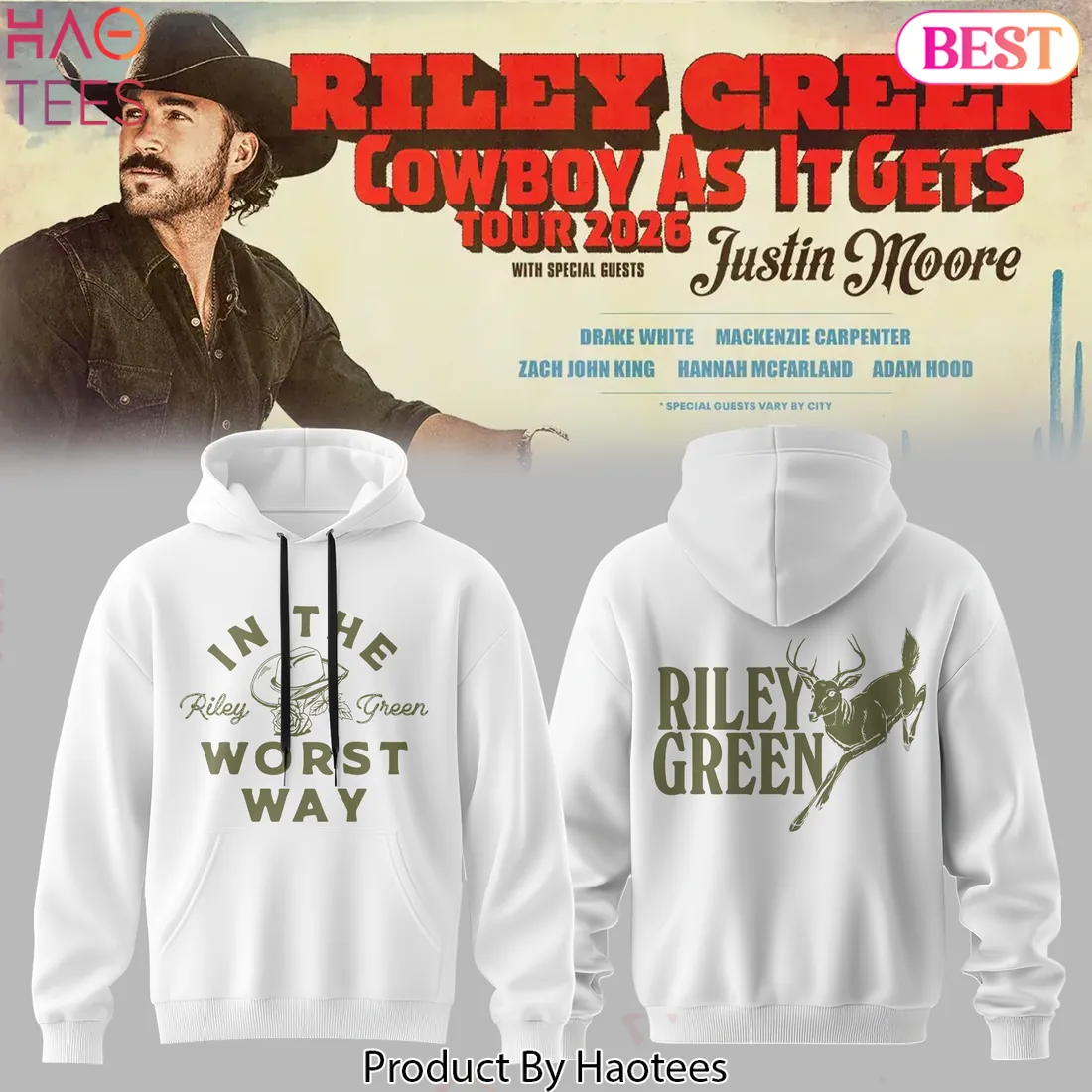 Riley Green Cowboy As It Gets Tour 2026 Concert Hoodie Riley Green Cowboy As It Gets Tour 2026 Concert Hoodie
