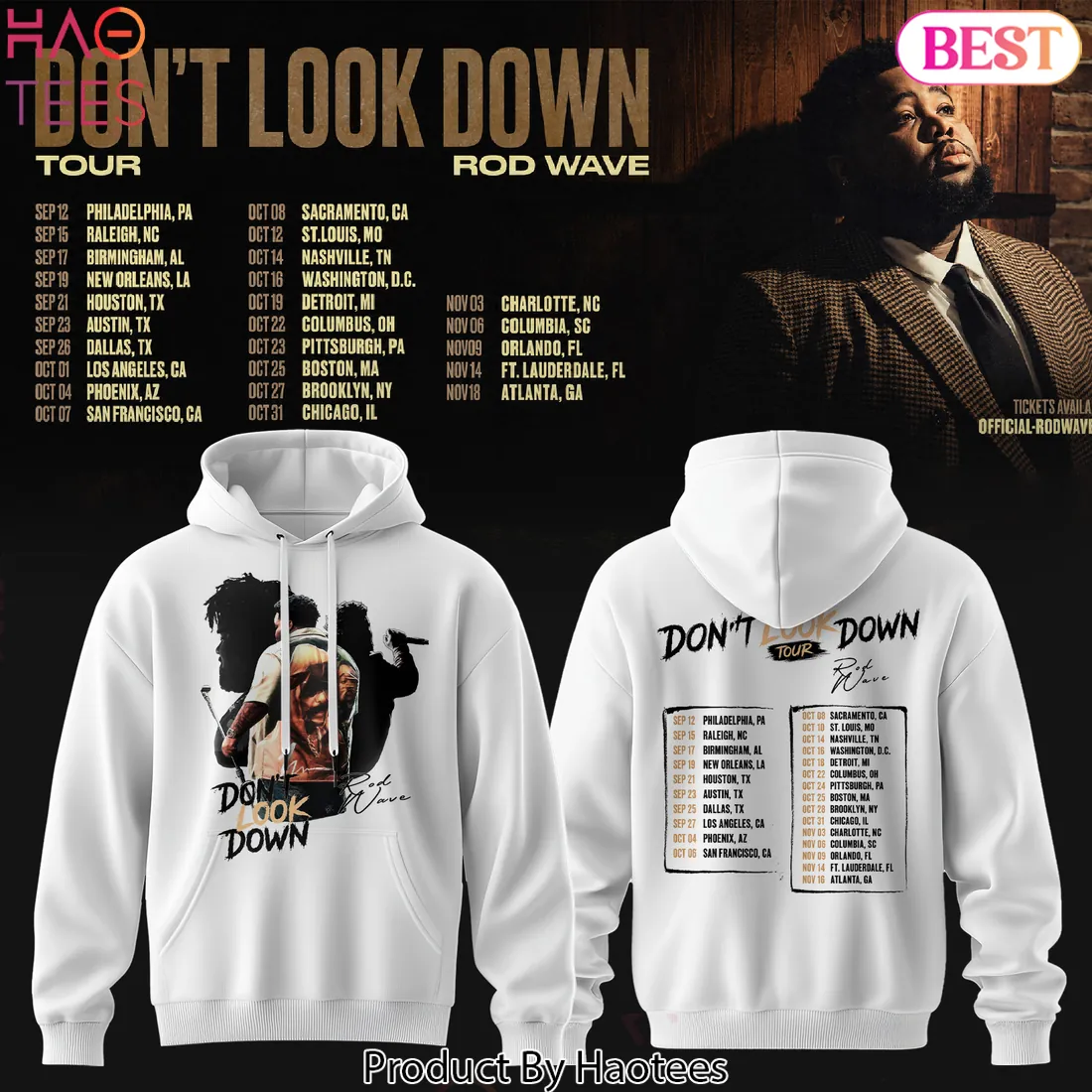 Rod Wave Don’t Look Down Tour Graphic Print White Pullover Hoodie Rod Wave Don’t Look Down Tour Graphic Print White Pullover Hoodie