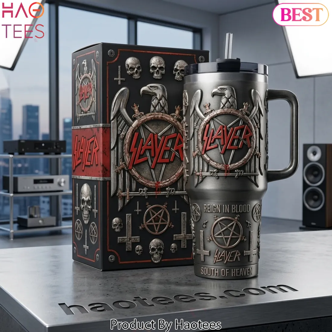 Slayer Reign In Blood South Of Heaven 3D Embossed Stainless Steel Tumbler