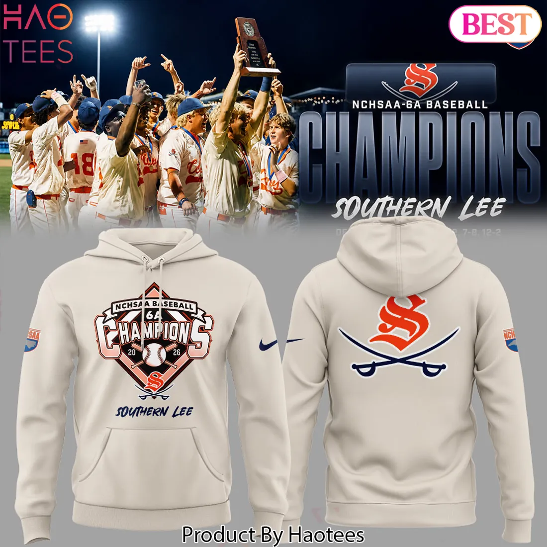 Southern Lee NCHSAA 6A Baseball Champions Commemorative Graphic Hoodie Southern Lee NCHSAA 6A Baseball Champions Commemorative Graphic Hoodie