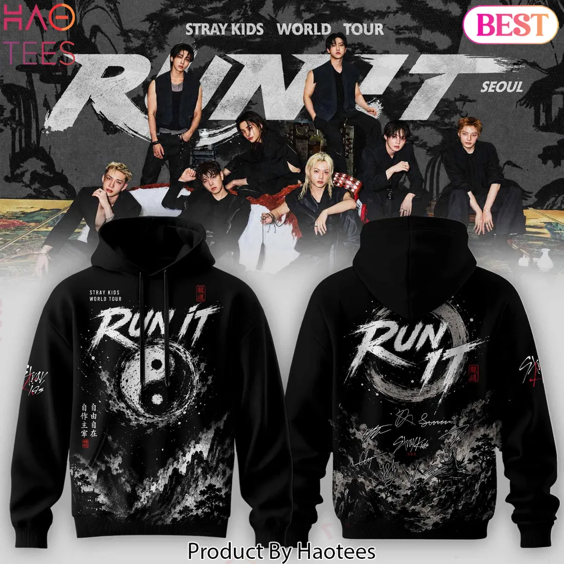 Stray Kids RUN IT World Tour Yin Yang Black Hoodie Stray Kids RUN IT World Tour Yin Yang Black Hoodie