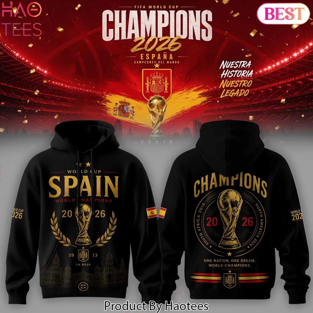 Spain 2026 World Cup Champions Commemorative Graphic Hoodie Spain 2026 World Cup Champions Commemorative Graphic Hoodie
