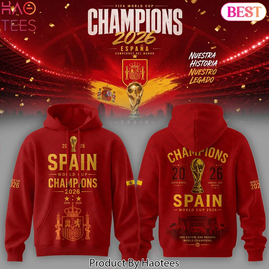 Spain World Cup 2026 Champions Commemorative Graphic Hoodie Spain World Cup 2026 Champions Commemorative Graphic Hoodie