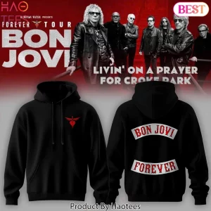 Bon Jovi Forever Tour Rocker Patch Graphic Black Hoodie
