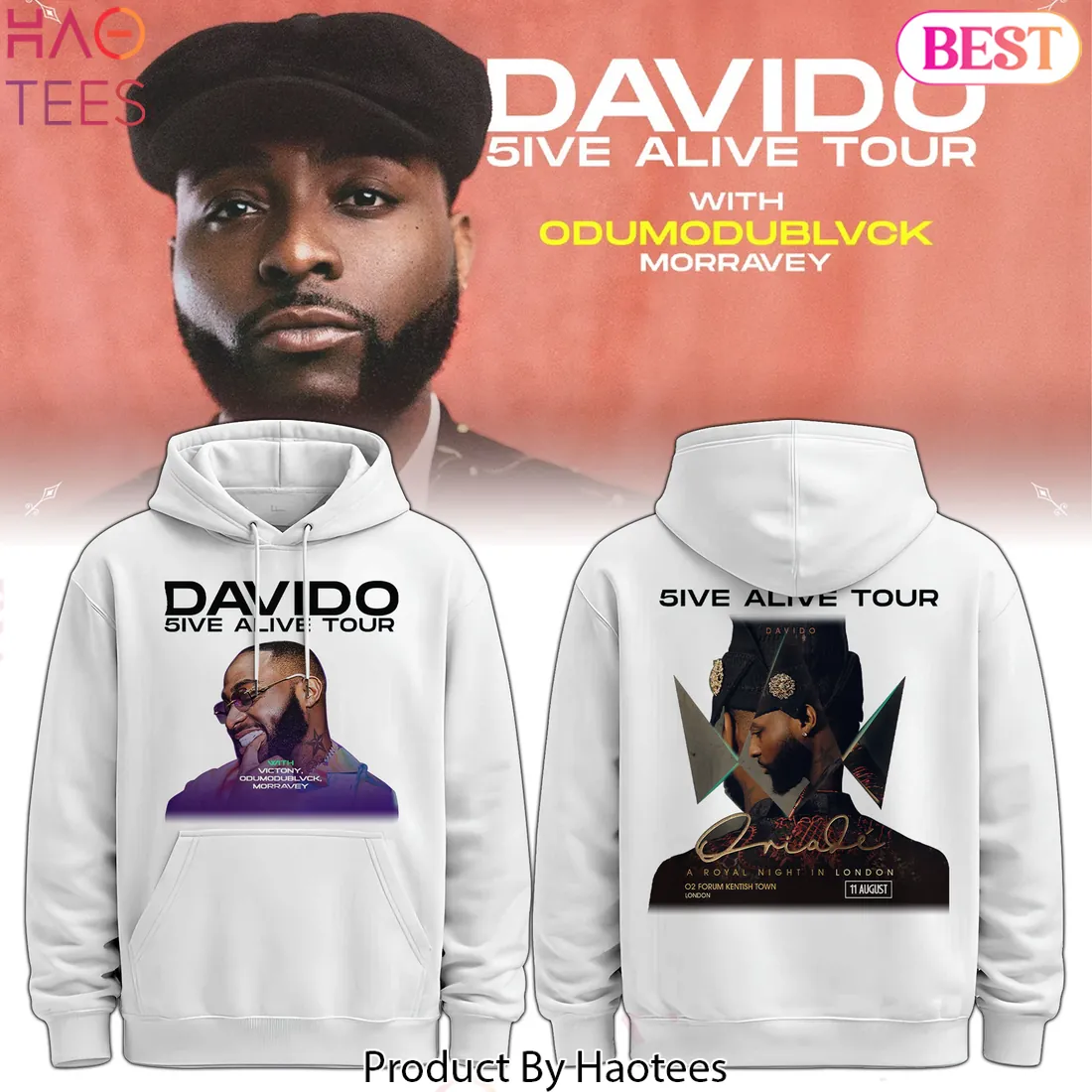 Davido 5ive Alive Tour Royal Night London Limited Edition Hoodie Davido 5ive Alive Tour Royal Night London Limited Edition Hoodie