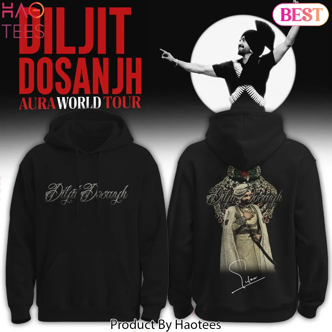 Diljit Dosanjh Aura World Tour Graphic Print Black Hoodie Diljit Dosanjh Aura World Tour Graphic Print Black Hoodie
