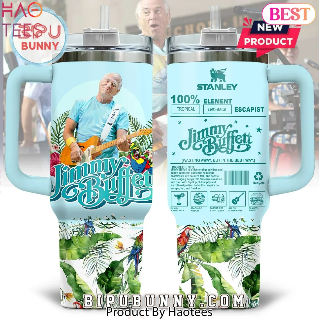 Jimmy Buffett Tropical Island Themed Stanley Style Tumbler Jimmy Buffett Tropical Island Themed Stanley Style Tumbler
