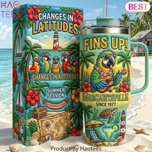 Margaritaville Fins Up Tropical Beach 3D Handle Tumbler Margaritaville Fins Up Tropical Beach 3D Handle Tumbler