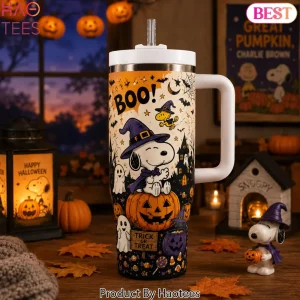 Snoopy Boo Halloween Witch Pumpkin Insulated Travel Tumbler