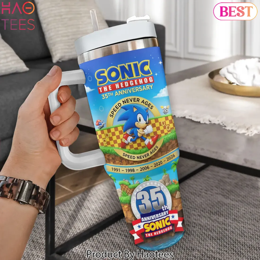 Sonic the Hedgehog 35th Anniversary Speed Never Ages 40oz Tumbler Sonic the Hedgehog 35th Anniversary Speed Never Ages 40oz Tumbler