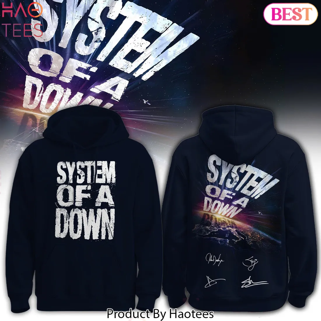 System of a Down Band Signatures Graphic Pullover Hoodie System of a Down Band Signatures Graphic Pullover Hoodie