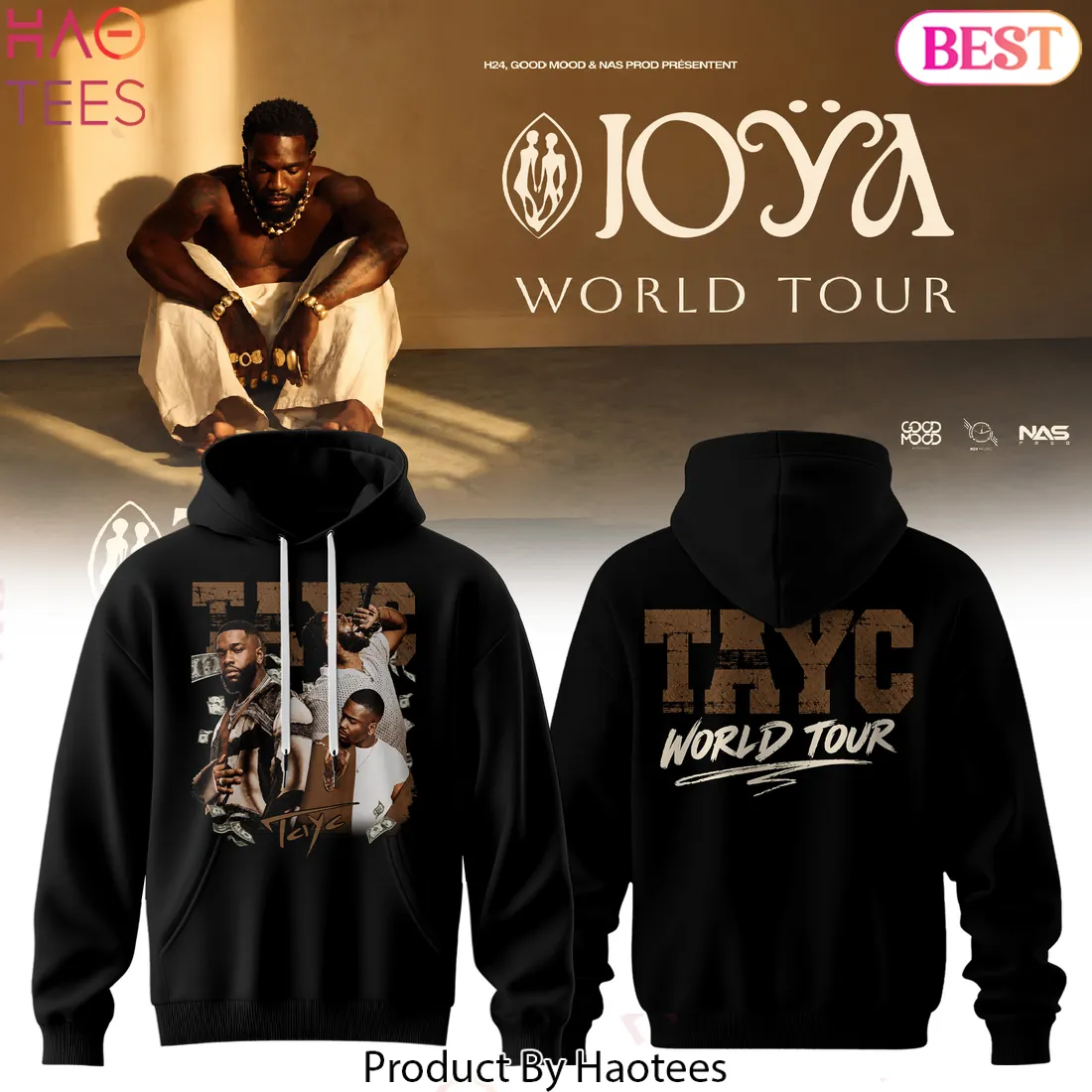Tayc Joya World Tour Graphic Print Black Pullover Hoodie Tayc Joya World Tour Graphic Print Black Pullover Hoodie