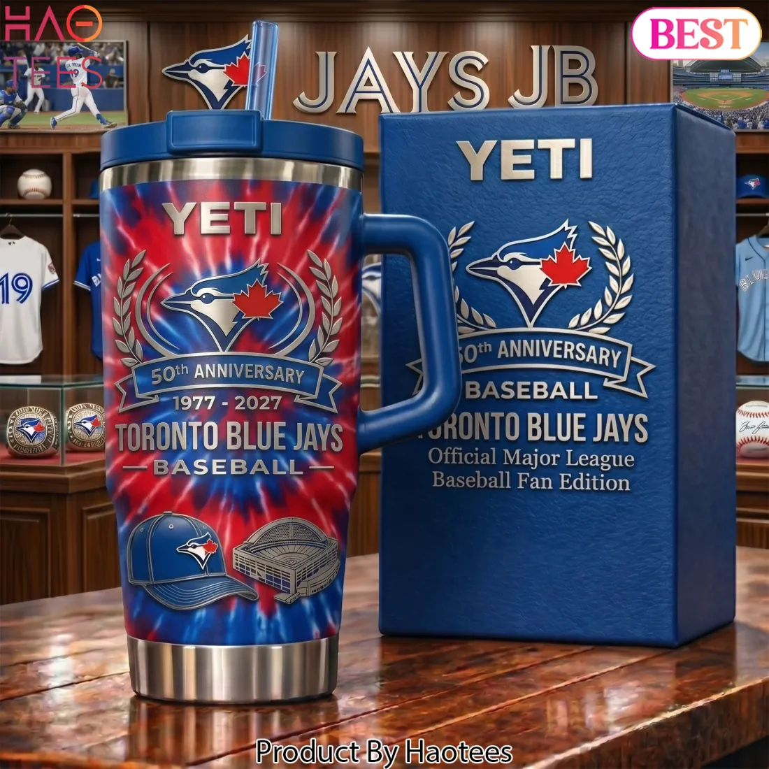 Toronto Blue Jays 50th Anniversary Tie Dye Handle Tumbler Toronto Blue Jays 50th Anniversary Tie Dye Handle Tumbler