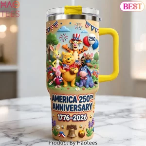 Winnie the Pooh America 250th Anniversary 1776-2026 Patriotic Tumbler with Handle
