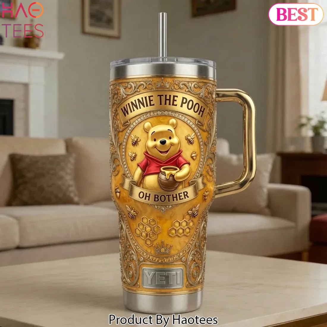 Winnie the Pooh Oh Bother Luxury Gold 3D 40oz Tumbler with Handle Winnie the Pooh Oh Bother Luxury Gold 3D 40oz Tumbler with Handle