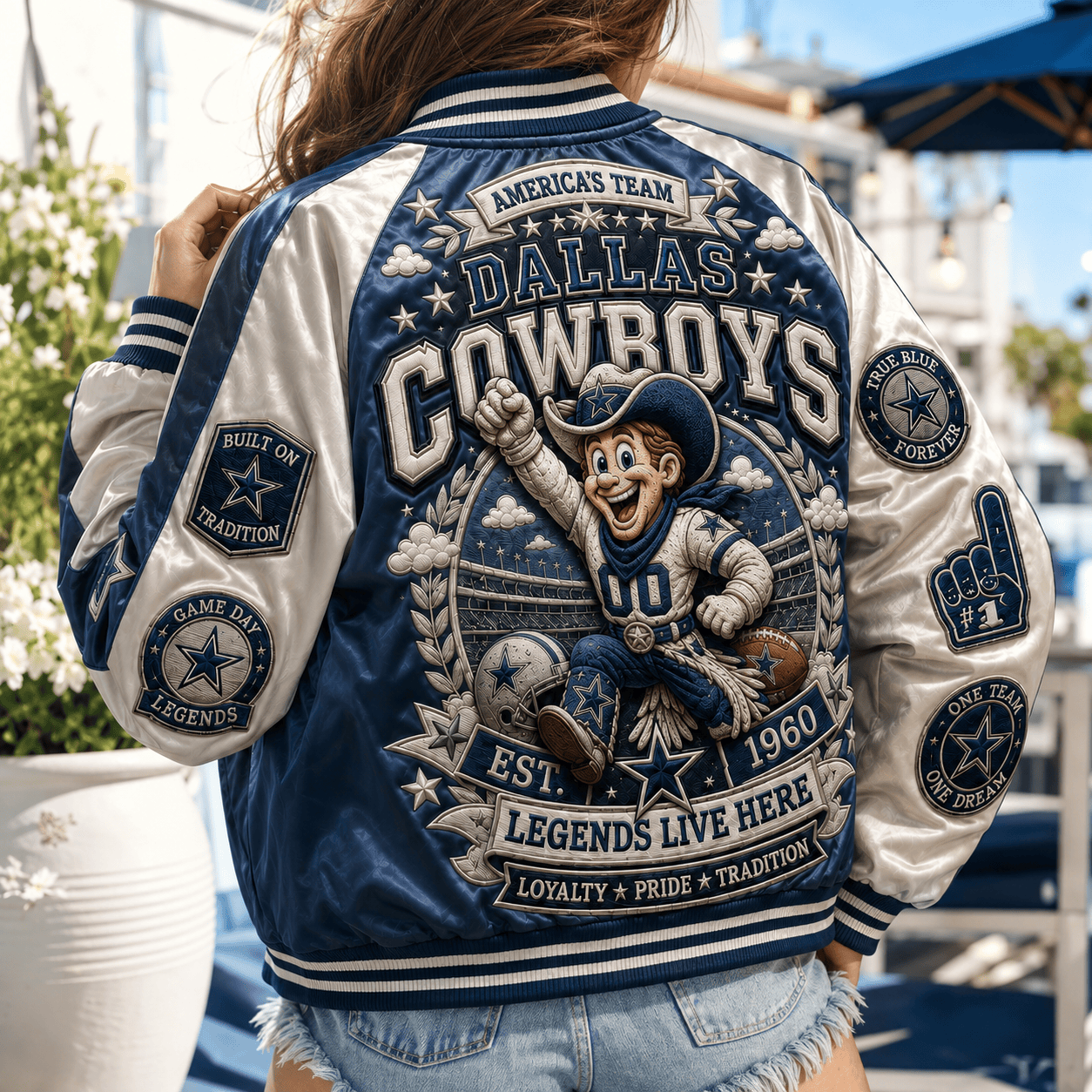 Close-up detail of the durable snap-button closure on the Cowboys jacket