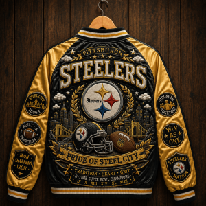 Pittsburgh Steelers Premium Satin Streetwear Baseball Jacket Pittsburgh Steelers Premium Satin Streetwear Baseball Jacket