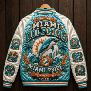 Miami Dolphins Premium Satin Streetwear Baseball Jacket Miami Dolphins Premium Satin Streetwear Baseball Jacket
