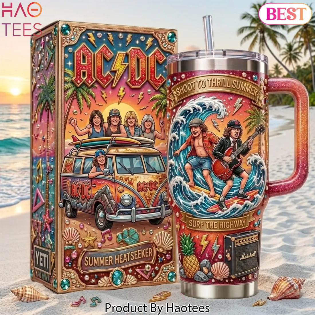 AC/DC Shoot To Thrill Summer Surf The Highway Insulated Handle Tumbler AC/DC Shoot To Thrill Summer Surf The Highway Insulated Handle Tumbler