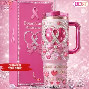 Breast Cancer Awareness Personalized Rhinestone Handle Tumbler