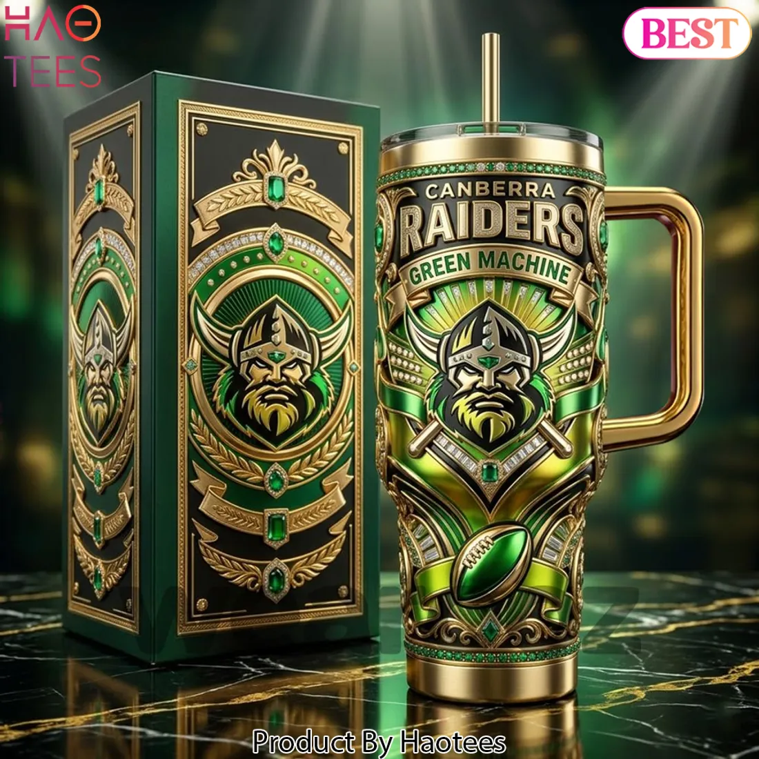 Canberra Raiders Green Machine Luxury 3D Insulated Tumbler Canberra Raiders Green Machine Luxury 3D Insulated Tumbler