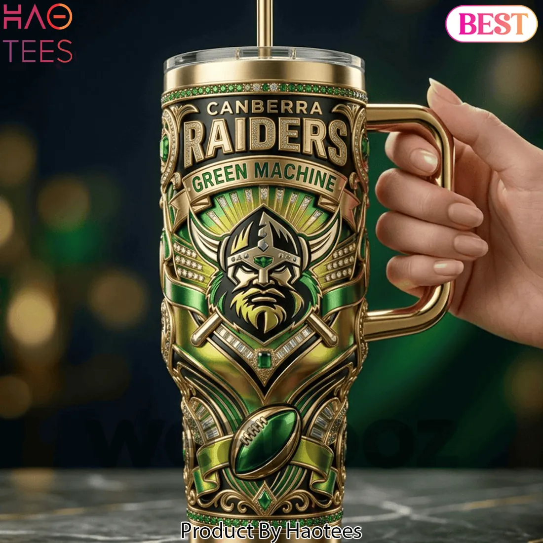 Canberra Raiders Green Machine Luxury 3D Insulated Tumbler Canberra Raiders Green Machine Luxury 3D Insulated Tumbler