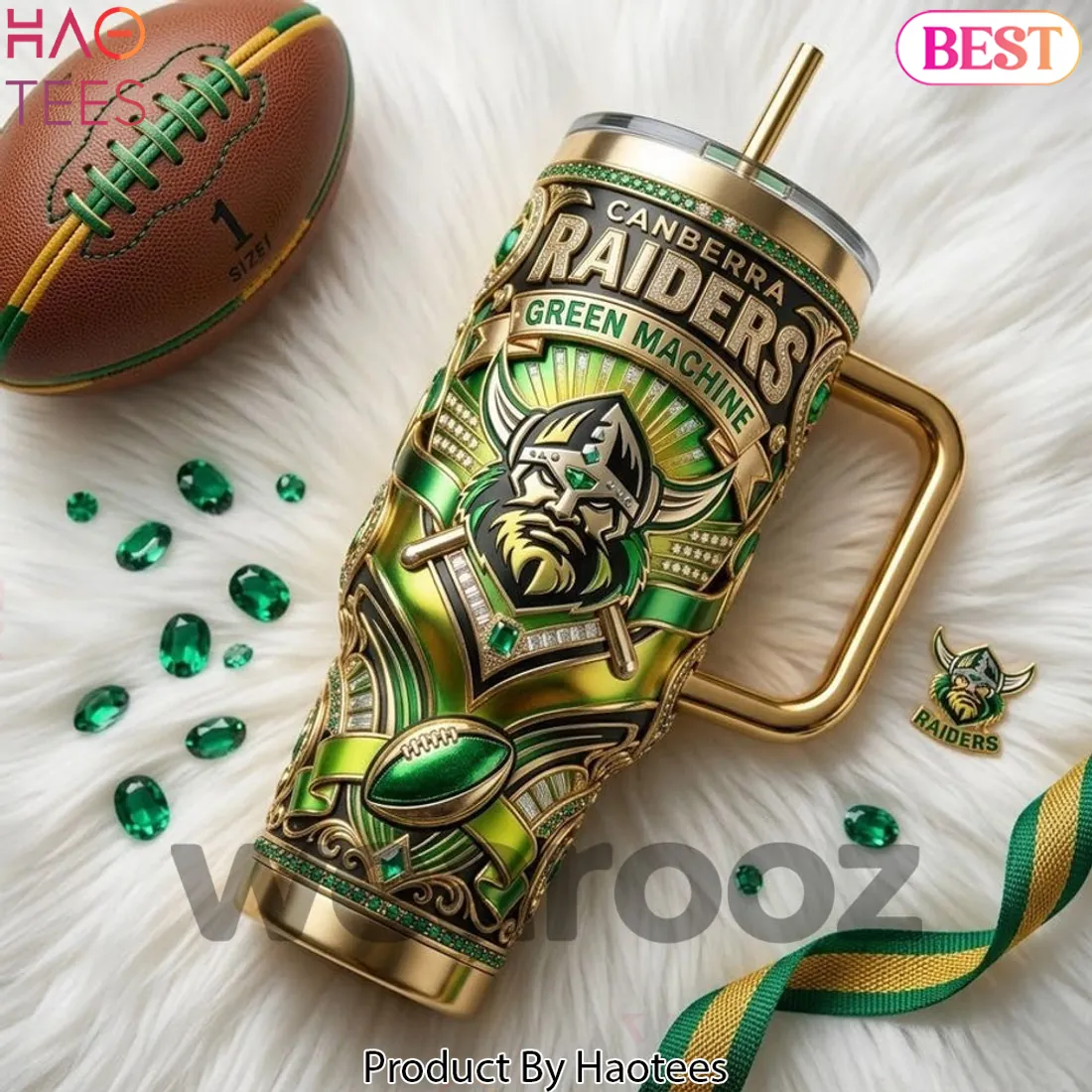 Canberra Raiders Green Machine Luxury 3D Insulated Tumbler Canberra Raiders Green Machine Luxury 3D Insulated Tumbler