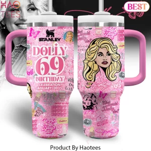 Dolly Parton 69th Birthday Pink Glitter Handle Tumbler