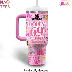 Dolly Parton 69th Birthday Pink Glitter Handle Tumbler