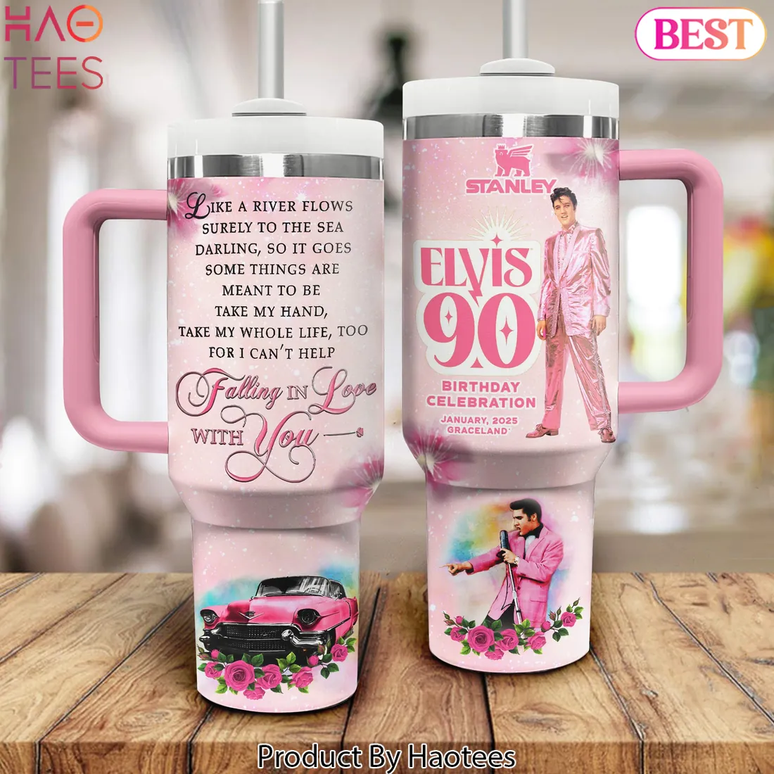 Elvis Presley 90th Birthday Celebration Pink Stanley Tumbler Elvis Presley 90th Birthday Celebration Pink Stanley Tumbler