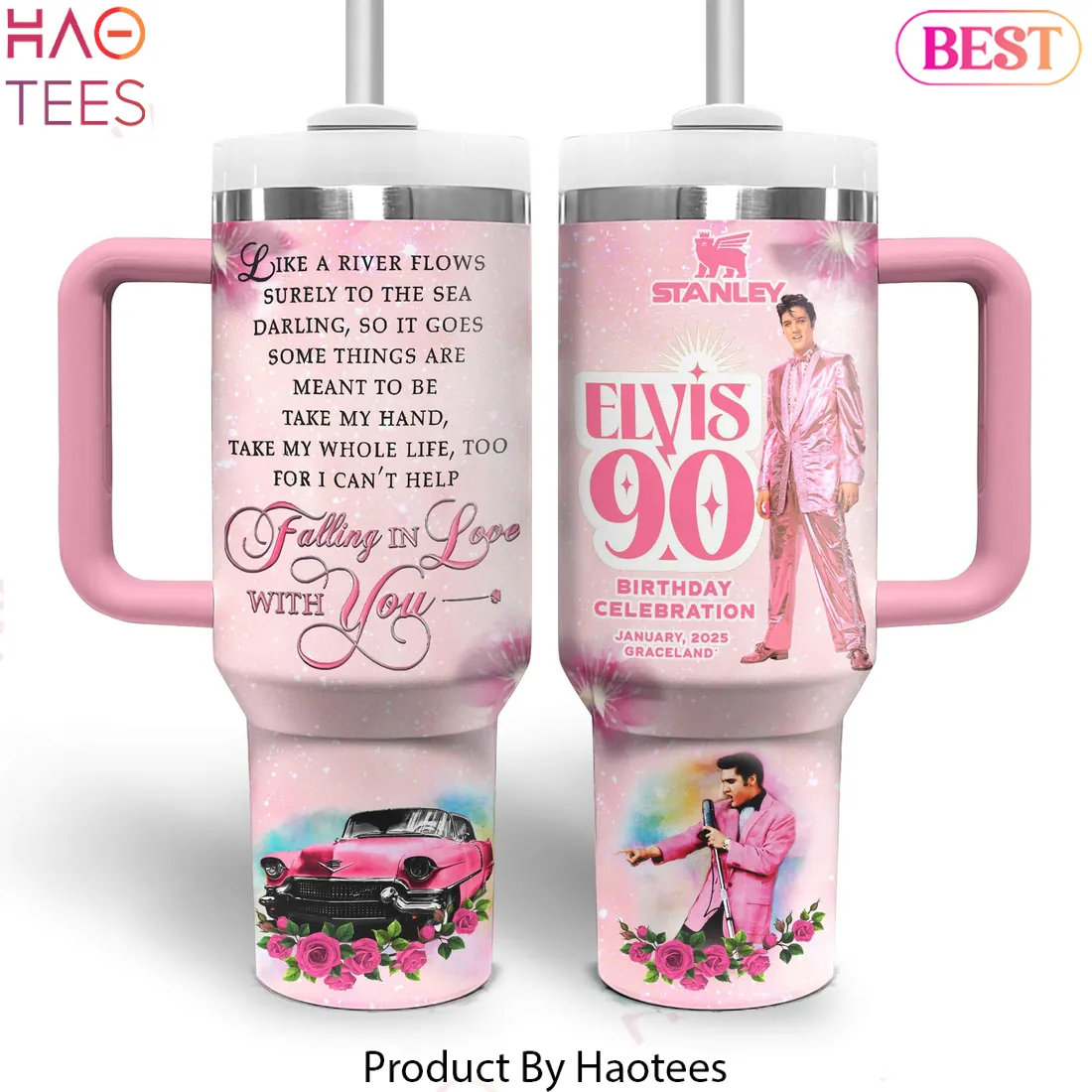 Elvis Presley 90th Birthday Celebration Pink Stanley Tumbler Elvis Presley 90th Birthday Celebration Pink Stanley Tumbler