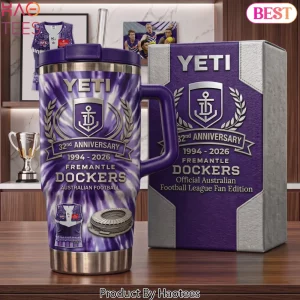 Fremantle Dockers 32nd Anniversary 1994-2026 Tie Dye Handle Tumbler Fremantle Dockers 32nd Anniversary 1994-2026 Tie Dye Handle Tumbler