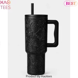 Gothic Bat and Rose Embossed Matte Black 40oz Tumbler