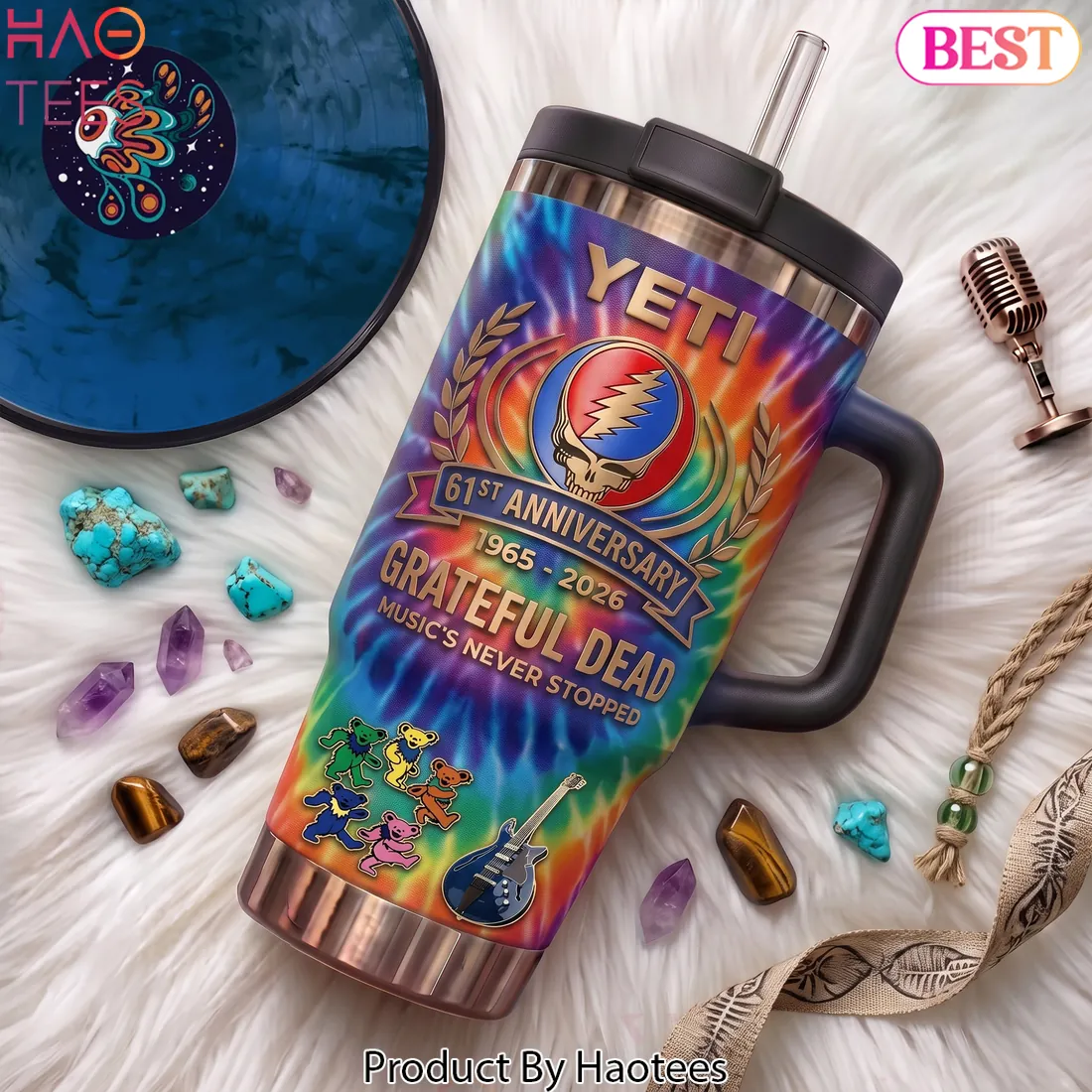 Grateful Dead 61st Anniversary Tie Dye Stainless Steel Handle Tumbler Grateful Dead 61st Anniversary Tie Dye Stainless Steel Handle Tumbler