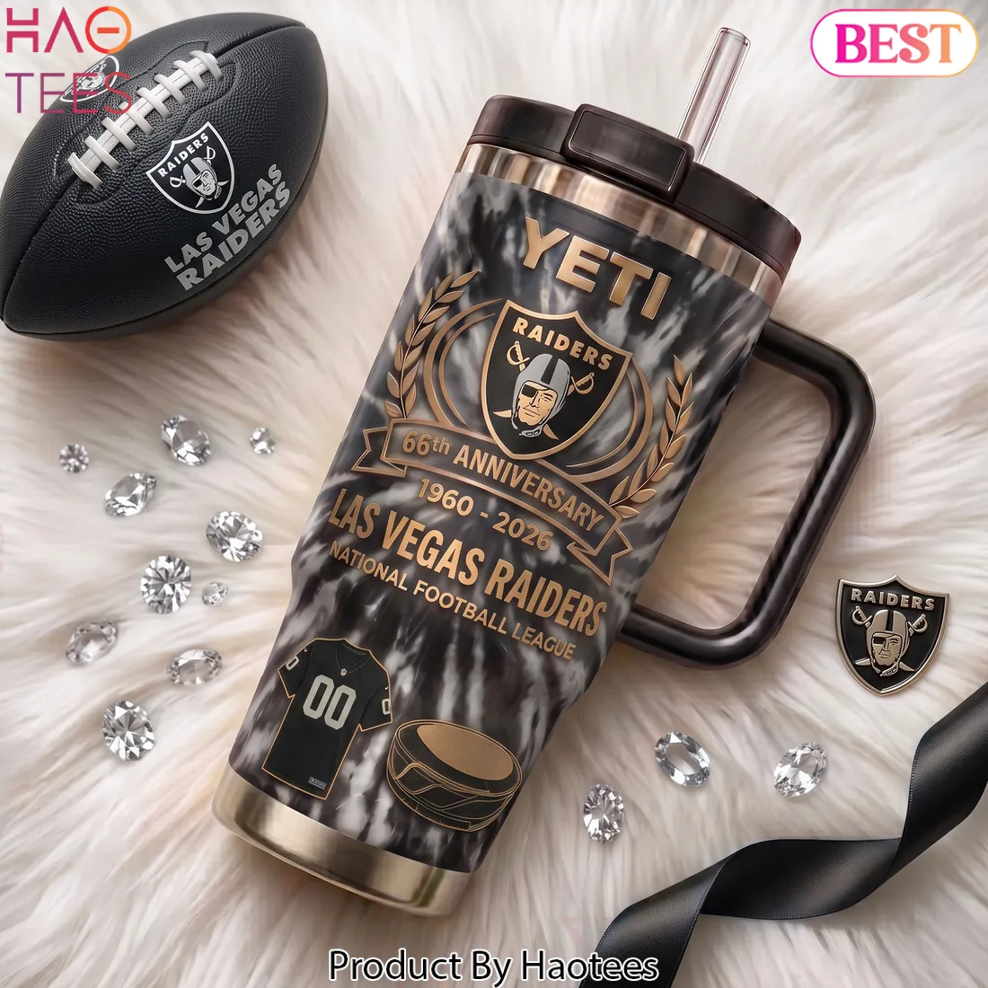 Las Vegas Raiders 66th Anniversary 1960-2026 Yeti Handle Tumbler Las Vegas Raiders 66th Anniversary 1960-2026 Yeti Handle Tumbler