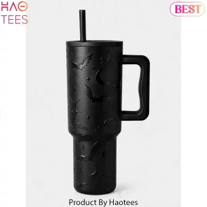 Matte Black Halloween Bat Pattern 40oz Travel Tumbler