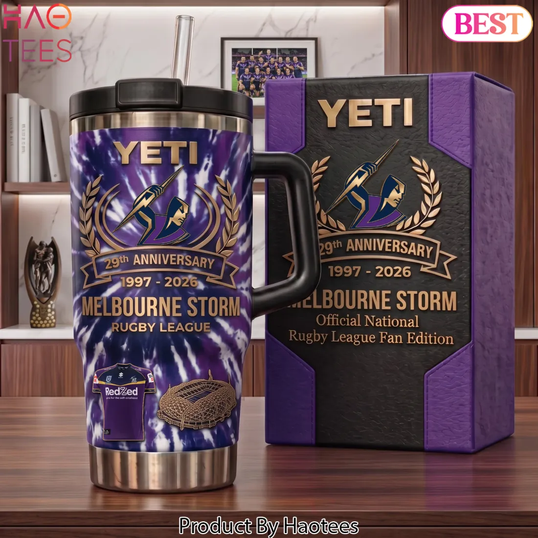 Melbourne Storm 29th Anniversary 1997-2026 Tie Dye Handle Tumbler Melbourne Storm 29th Anniversary 1997-2026 Tie Dye Handle Tumbler