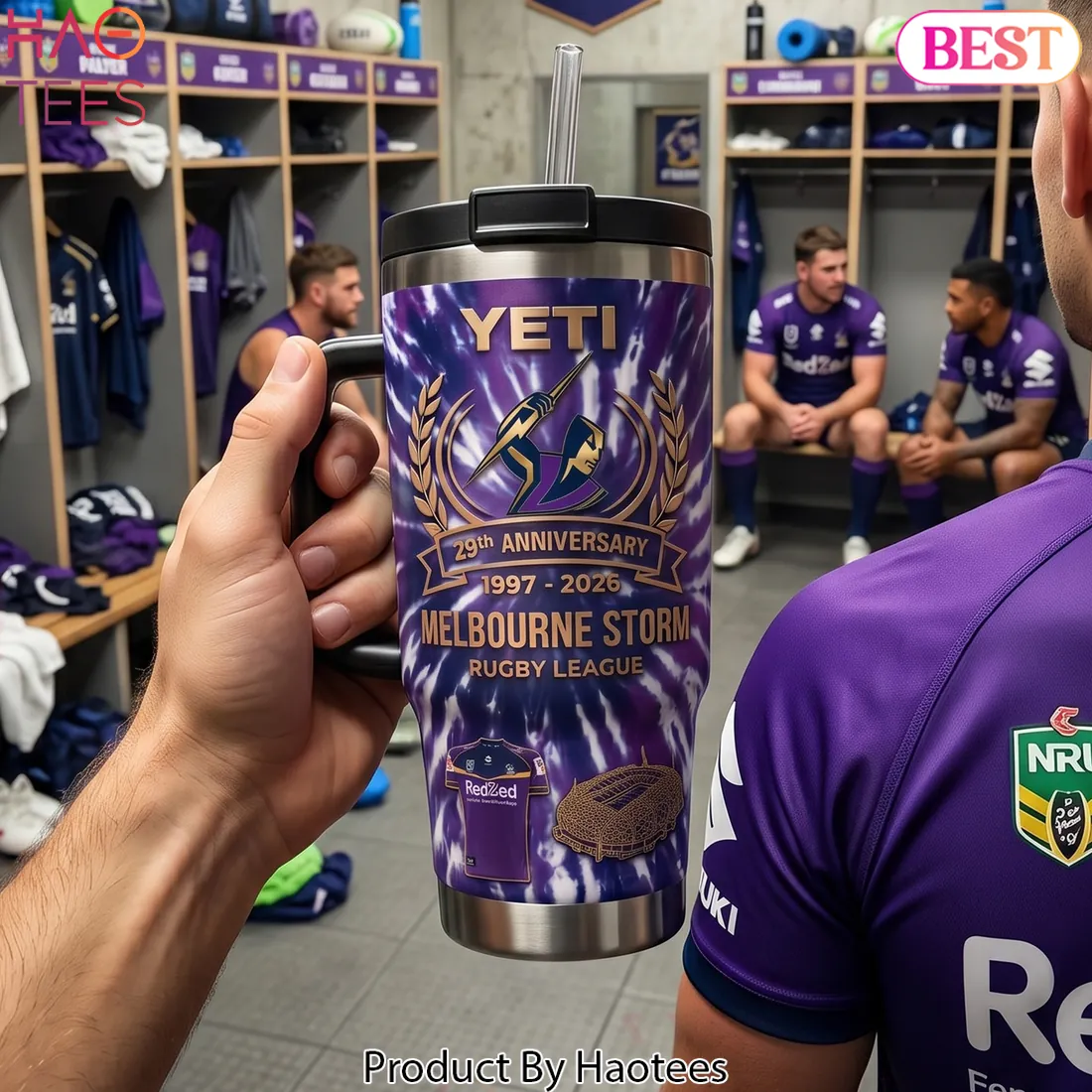 Melbourne Storm 29th Anniversary 1997-2026 Tie Dye Handle Tumbler Melbourne Storm 29th Anniversary 1997-2026 Tie Dye Handle Tumbler