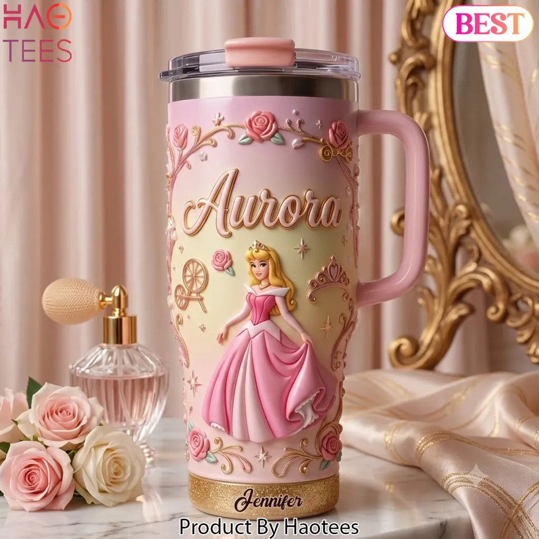 Personalized Aurora Princess 3D Floral Insulated Tumbler Personalized Aurora Princess 3D Floral Insulated Tumbler