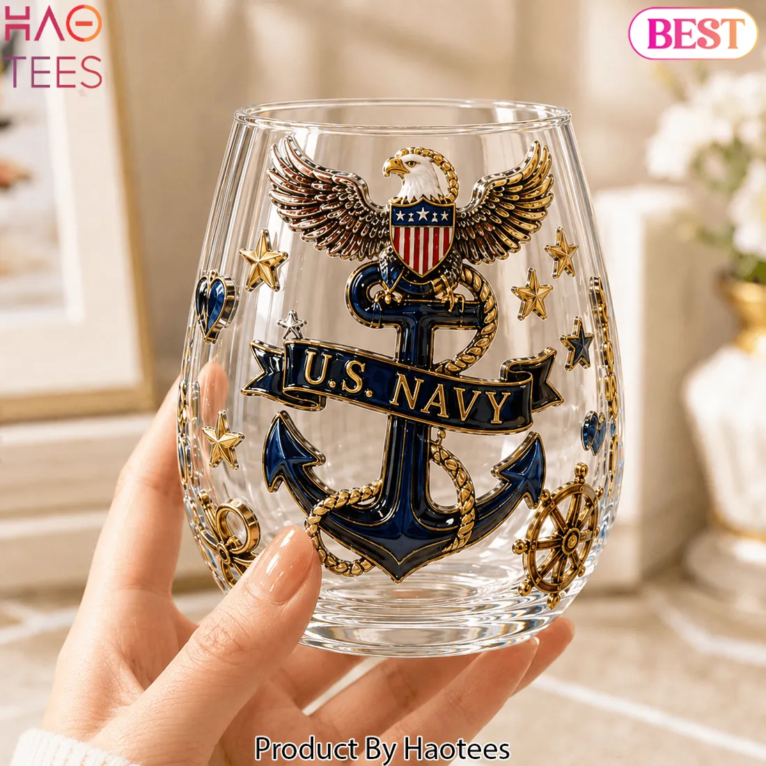 US Navy Eagle And Anchor Emblem Premium Whiskey Glass US Navy Eagle And Anchor Emblem Premium Whiskey Glass