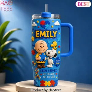 Autism Awareness Puppy & Friends Tumbler – Red Doghouse Travel Tumbler with Handle