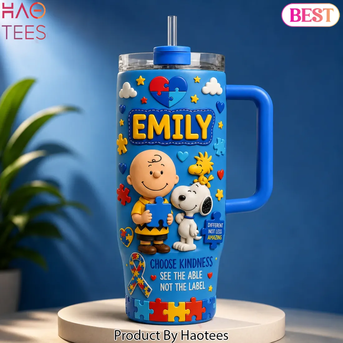 Autism Awareness Puppy & Friends Tumbler – Red Doghouse Travel Tumbler with Handle Autism Awareness Puppy & Friends Tumbler – Red Doghouse Travel Tumbler with Handle