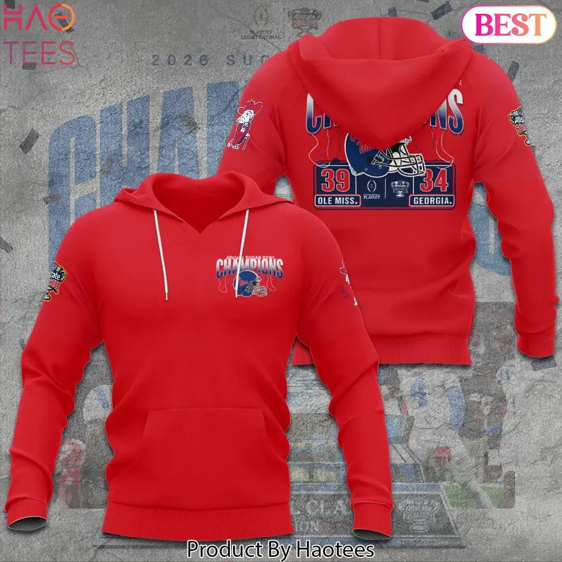 Ole Miss Rebels 2026 Sugar Bowl Champions Commemorative Red Hoodie Ole Miss Rebels 2026 Sugar Bowl Champions Commemorative Red Hoodie