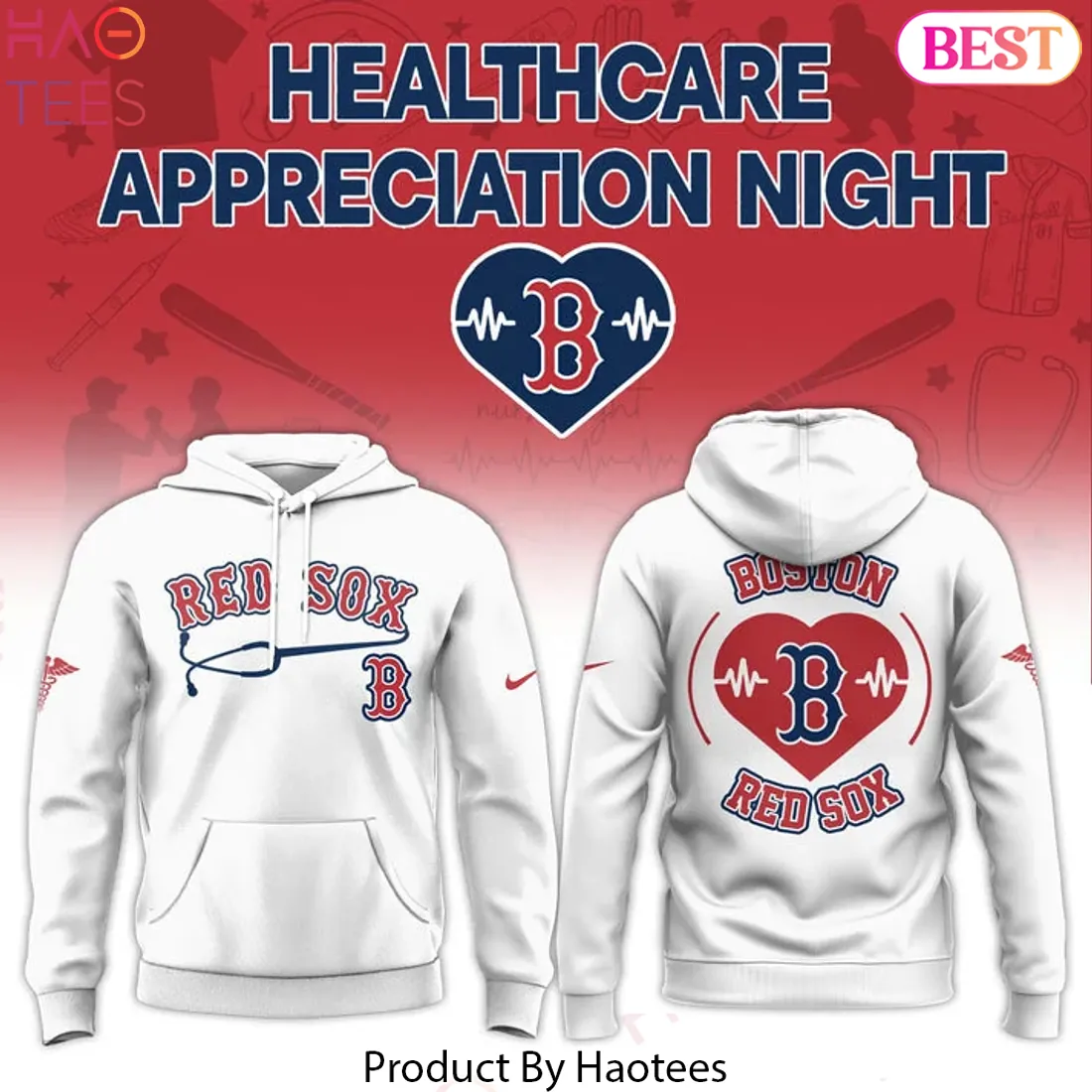Boston Red Sox Healthcare Appreciation Night White Pullover Hoodie Boston Red Sox Healthcare Appreciation Night White Pullover Hoodie