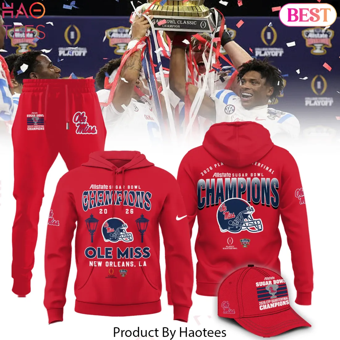 Ole Miss Rebels 2026 Sugar Bowl Champions CFP Quarterfinal Combo Hoodie Ole Miss Rebels 2026 Sugar Bowl Champions CFP Quarterfinal Combo Hoodie