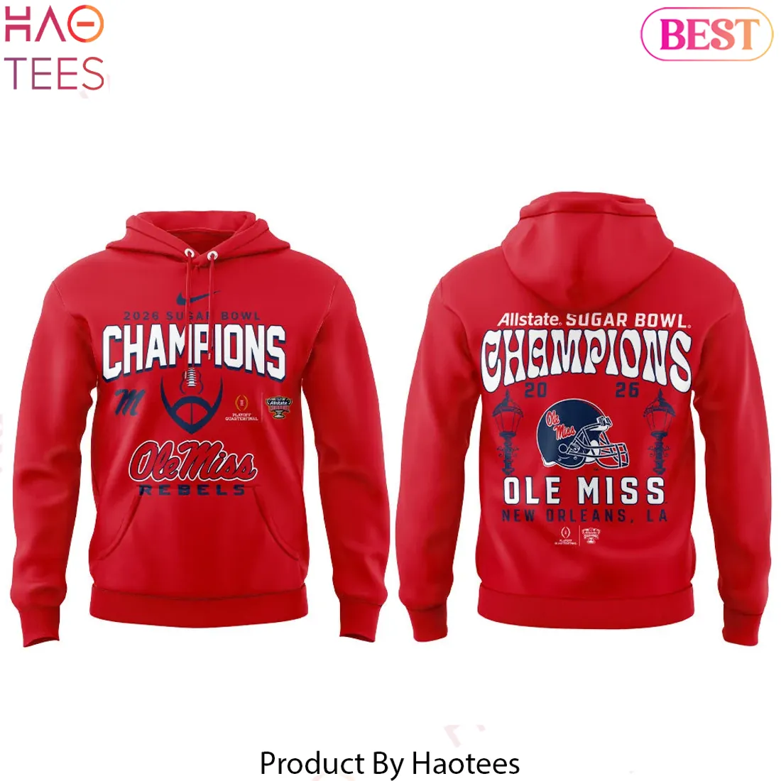 Ole Miss Rebels 2026 Sugar Bowl Champions Commemorative Red Hoodie Ole Miss Rebels 2026 Sugar Bowl Champions Commemorative Red Hoodie