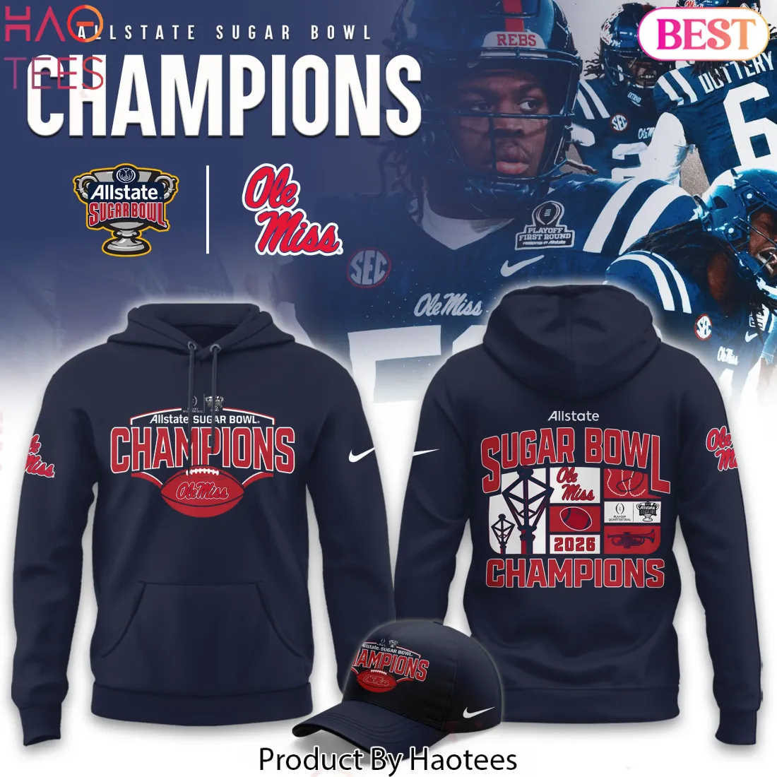 Ole Miss Rebels Sugar Bowl 2026 Champions Hoodie Ole Miss Rebels Sugar Bowl 2026 Champions Hoodie