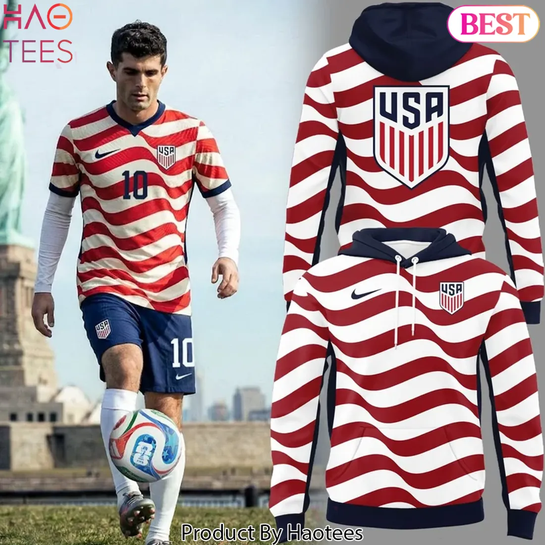 USMNT USA Soccer 2026 World Cup Wavy Stripes Pullover Hoodie USMNT USA Soccer 2026 World Cup Wavy Stripes Pullover Hoodie