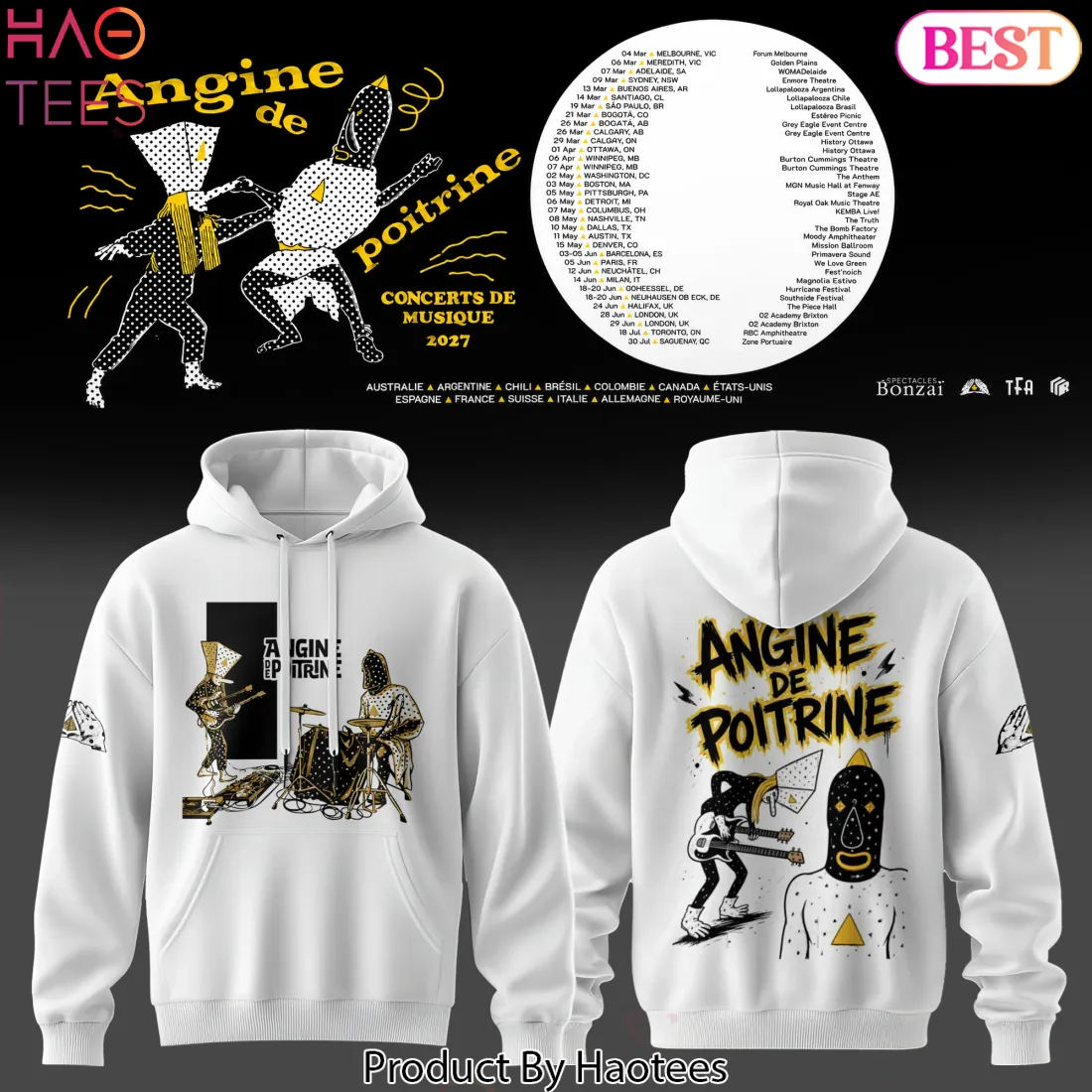 Angine de Poitrine Concerts de Musique Hoodie Angine de Poitrine Concerts de Musique Hoodie
